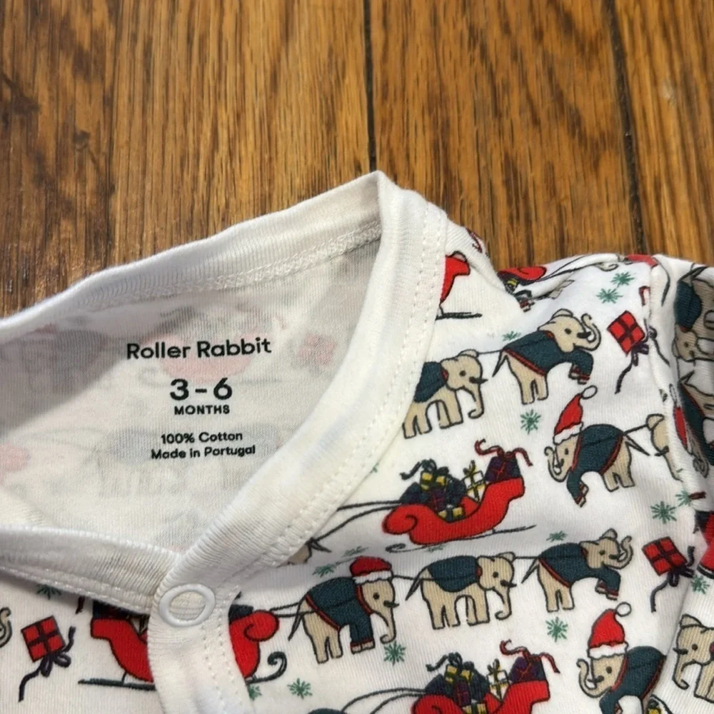 Roller Rabbit 100% cotton baby footie Christmas elephant holiday 3-6